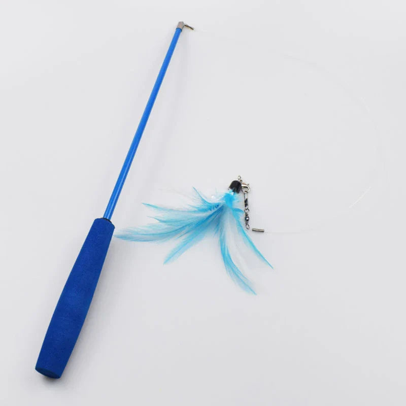 Telescopic Cat Teaser Wand 3-Section 15–38 in (38–97 cm) with 5 Feather Refills – Interactive Kitten Toy