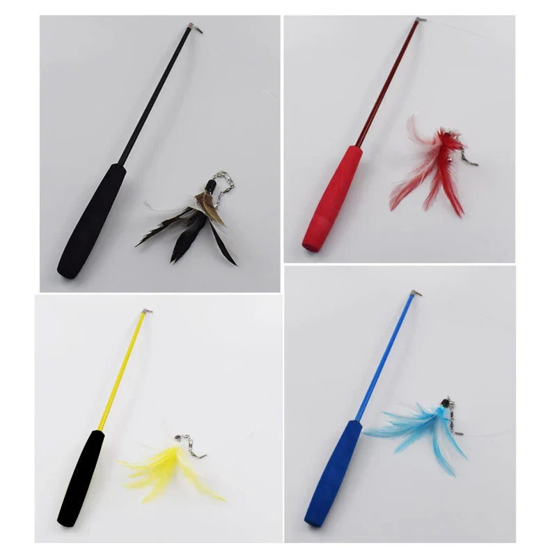 Telescopic Cat Teaser Wand 3-Section 15–38 in (38–97 cm) with 5 Feather Refills – Interactive Kitten Toy