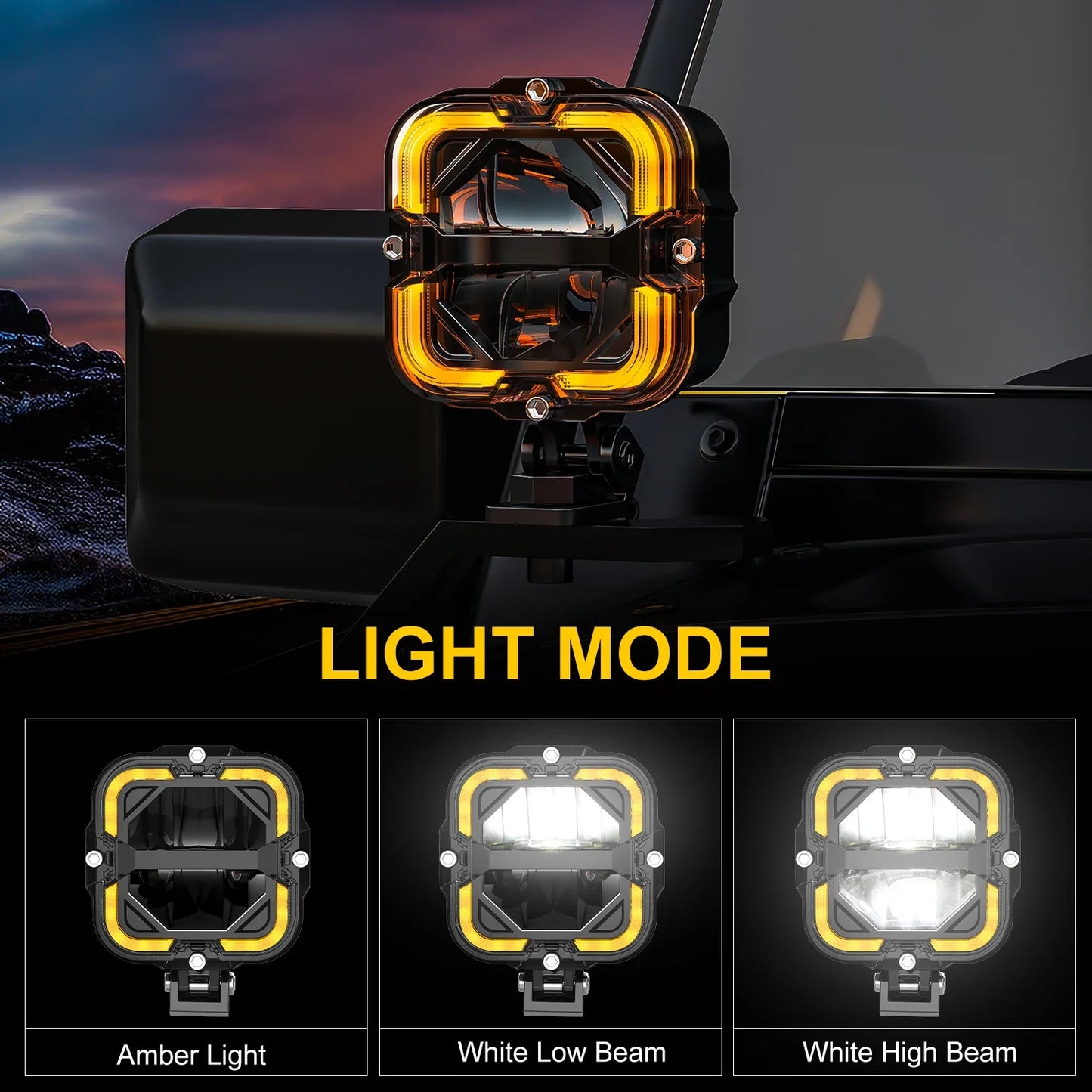 60W 6000LM LED Work Light Bar 12V (9–32V) White & Amber DRL – Off-Road Driving Light for Truck SUV ATV Motorcycle