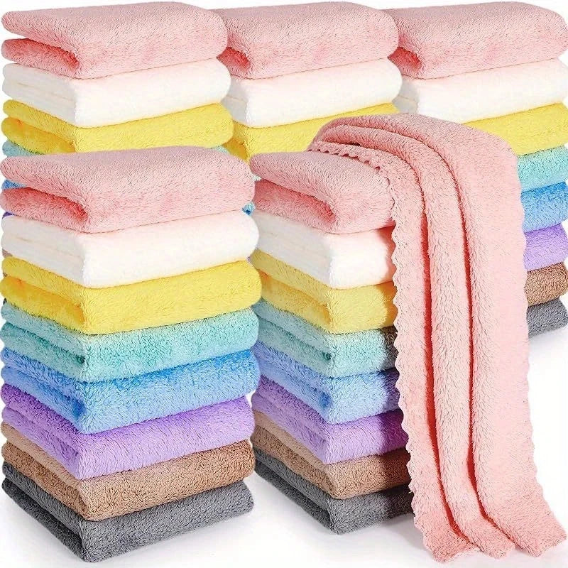 12-Pack Quick-Dry Soft Absorbent Face Towels, Cotton-Poly Handkerchiefs, Lightweight Multi-Use Bath & Daily Cloths