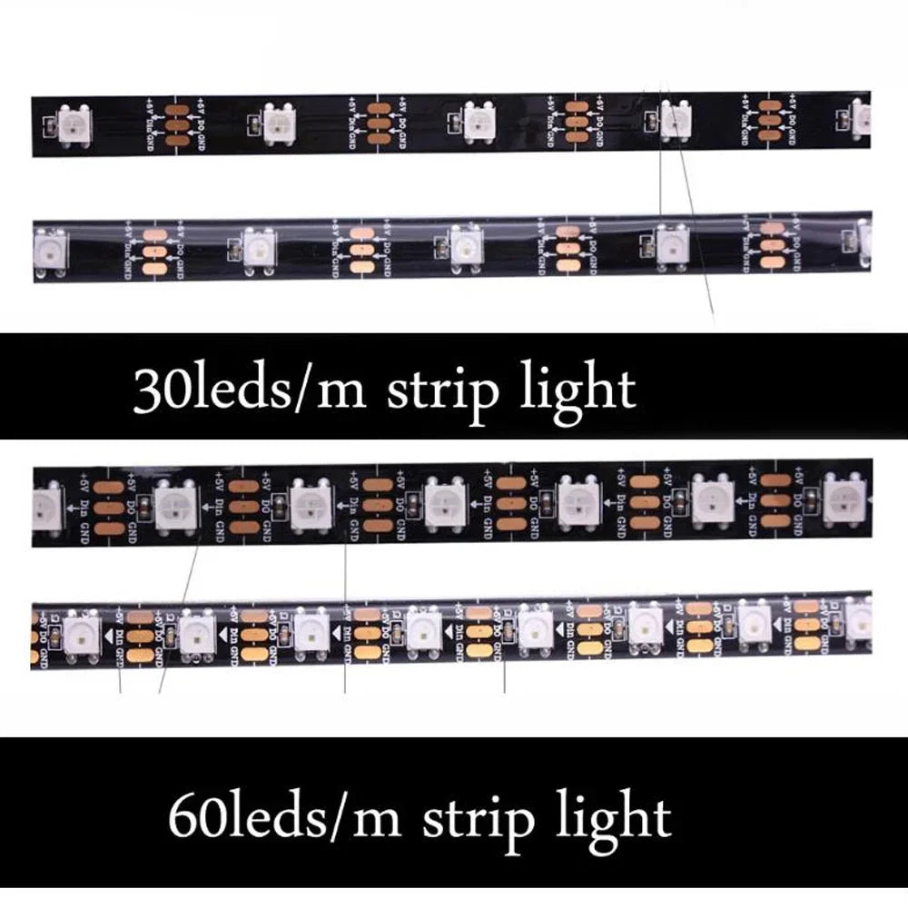 Addressable WS2812b 5V ARGB LED Strip – 3-Pin RGBIC PC Case Light (30/60 LEDs per m, IP30/IP65)