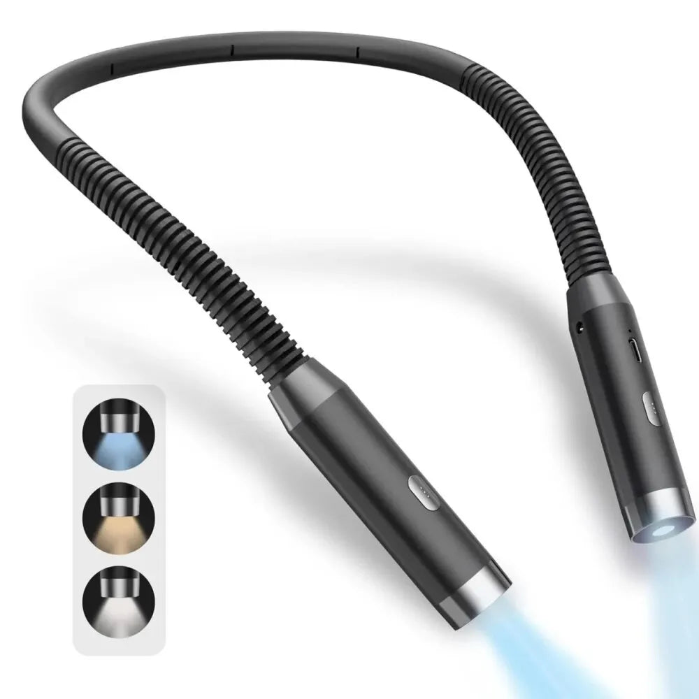 Hands-Free Neck Reading Light USB Rechargeable Flexible LED Book Light 3-Color 3-Brightness Portable for Reading Knitting Camping