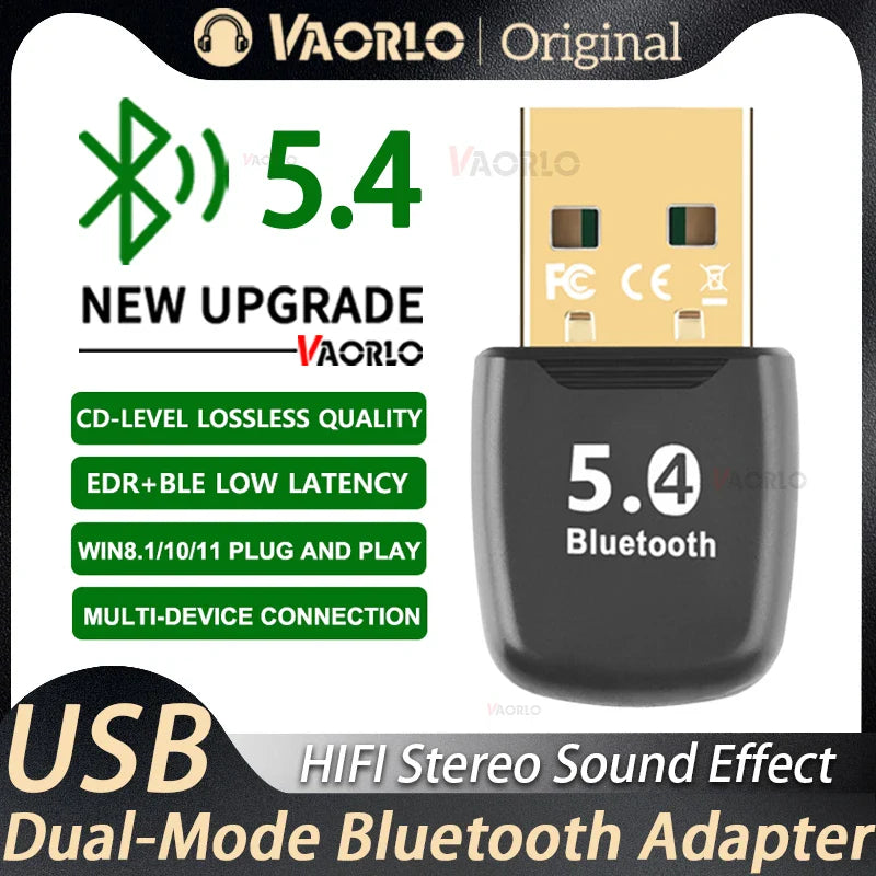 Bluetooth 5.4 USB Adapter Dongle for PC — Wireless Mouse & Keyboard, Audio Receiver/Transmitter, USB 3.0, Connects Up to 7 Devices, Plug & Play