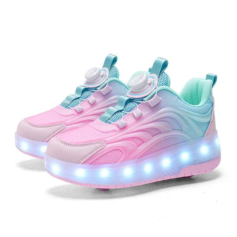 Kids LED Light-Up Sneakers Ages 7-13 - Breathable Mesh Patchwork High-Top with EVA Insole