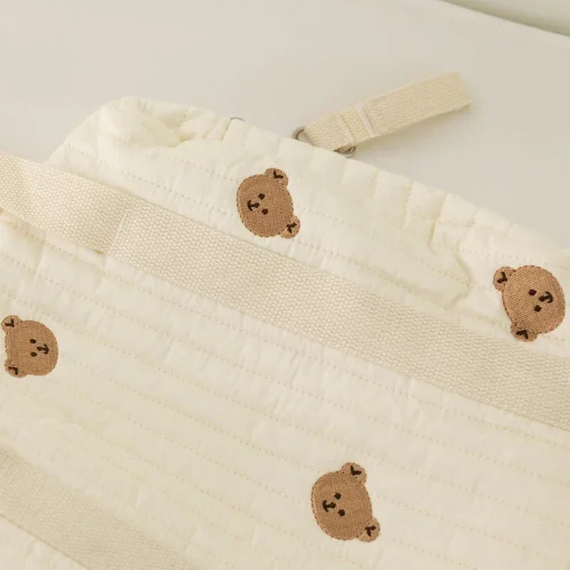 Embroidered Bear Baby Diaper Bag – Portable Maternity Shoulder Bag & Stroller Organizer