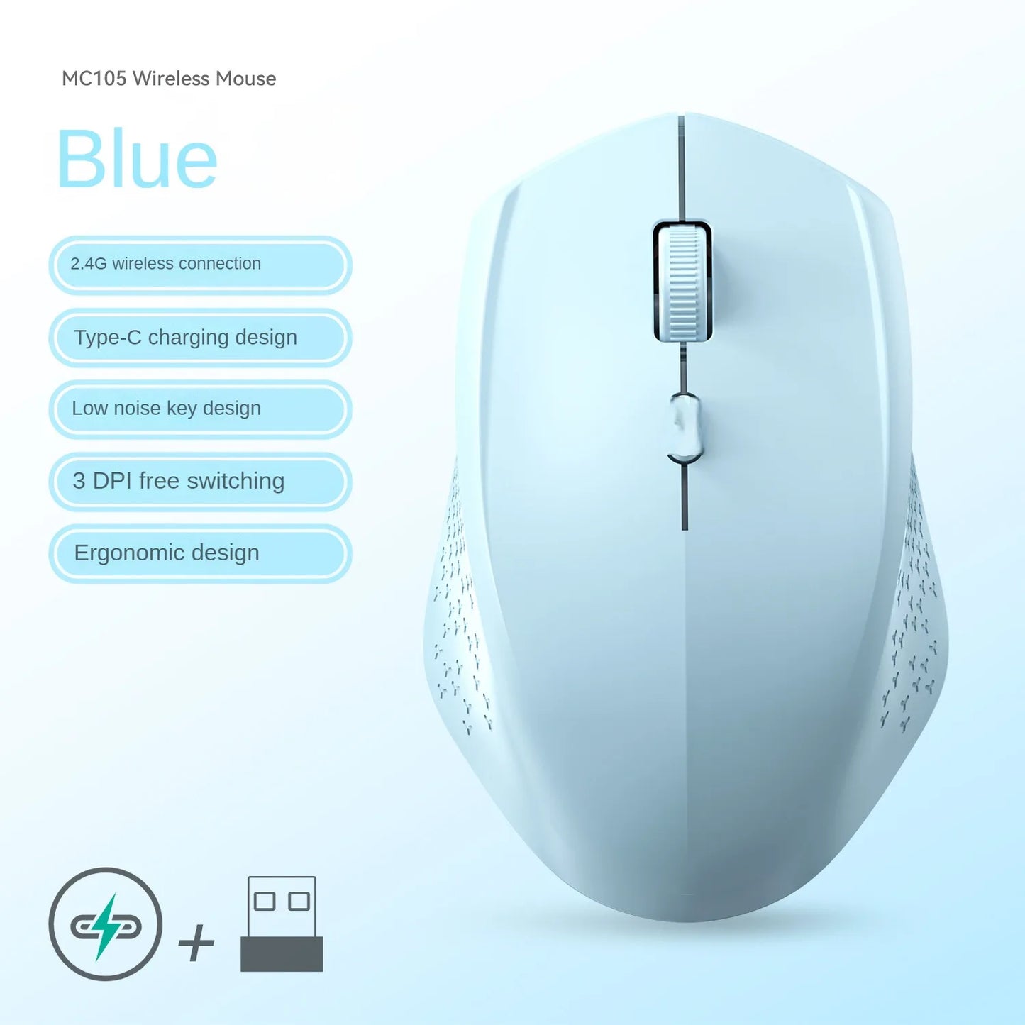 Bluetooth 5.2 + 2.4G Dual-Mode Wireless Mouse Rechargeable Silent 1600 DPI for Laptop Windows Mac Android