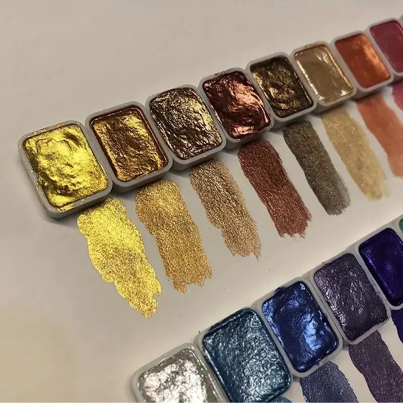 20-Color Metallic Watercolor Set - Portable Metal Tin with Shimmer Pearl Solid Paints and Art Supplies