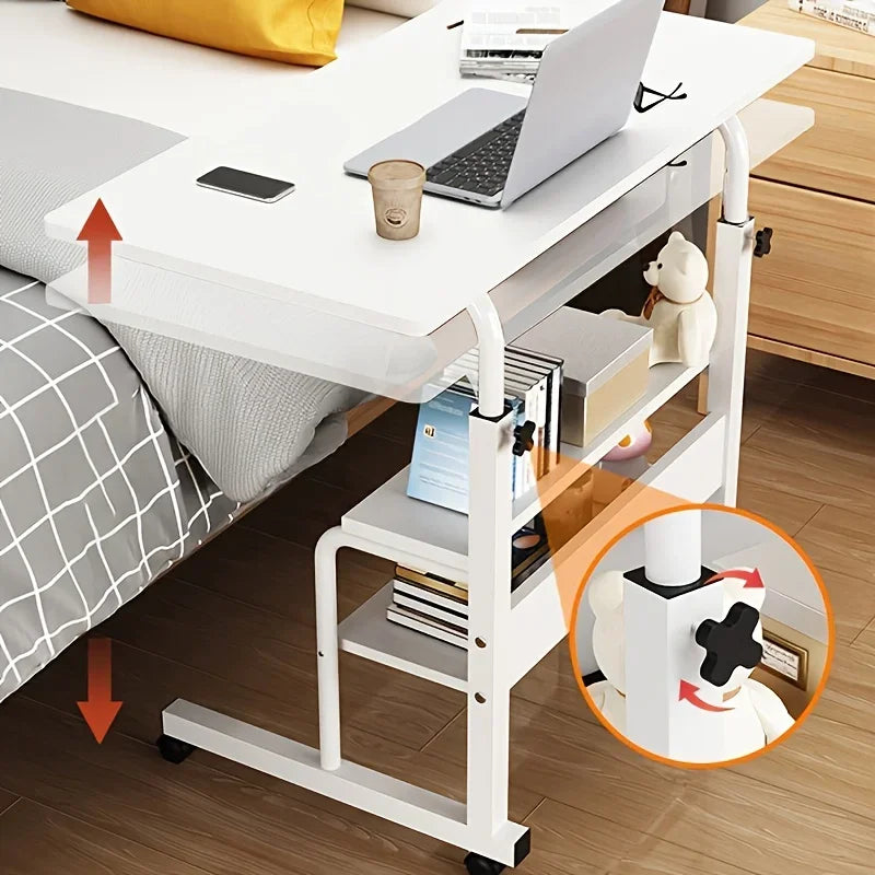 Adjustable Wooden Top Laptop Desk with Metal Frame — Portable Computer Table 60 x 40 cm (23.6 x 15.7 in), Height 69–80 cm (27.2–31.5 in)