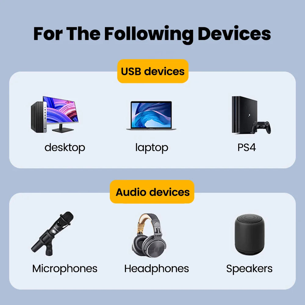 USB to 3.5mm External Sound Card Adapter — Stereo USB Audio to Headphone & Microphone Jack for PC, Laptop, PS4