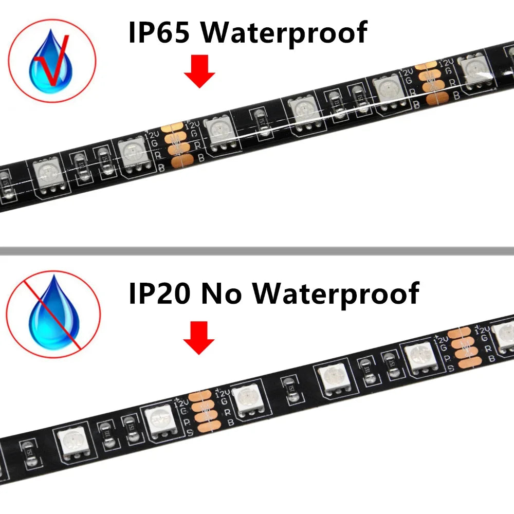 Addressable WS2812b 5V ARGB LED Strip – 3-Pin RGBIC PC Case Light (30/60 LEDs per m, IP30/IP65)