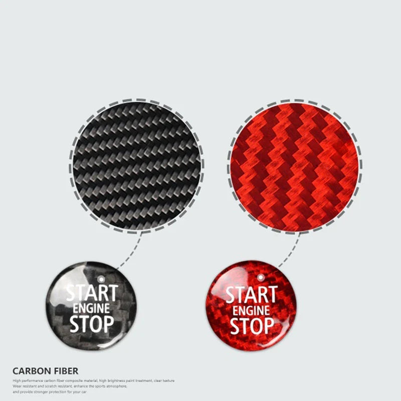 Carbon Fiber Engine Start Stop Button Cover Trim - Red Carbon Fiber Pattern - Interior Switch Protector