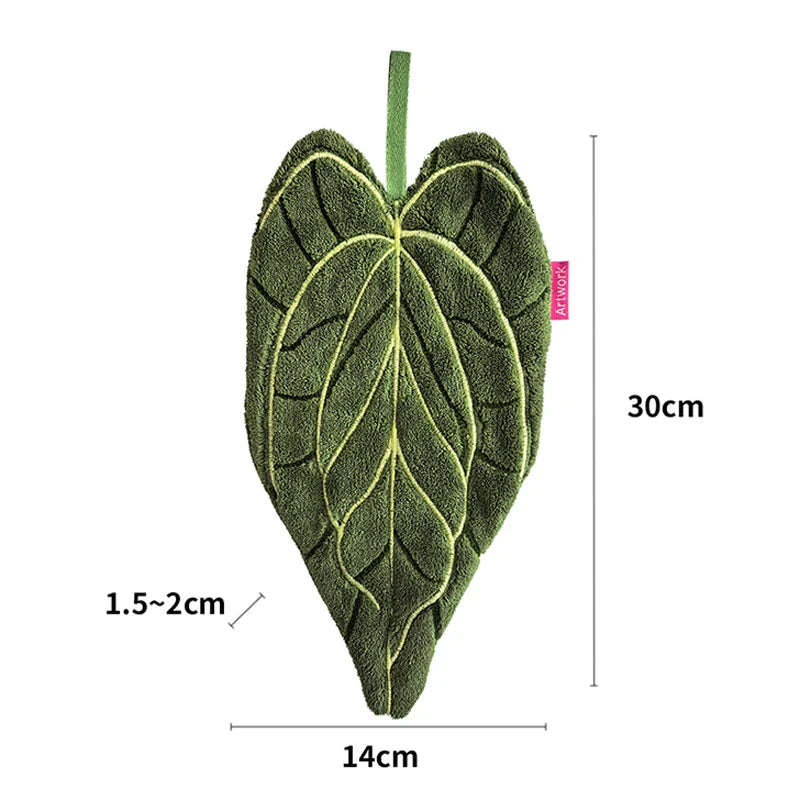Leaf-Shaped Coral Fleece Hand Towel – Absorbent Hanging Kitchen & Bathroom Towel