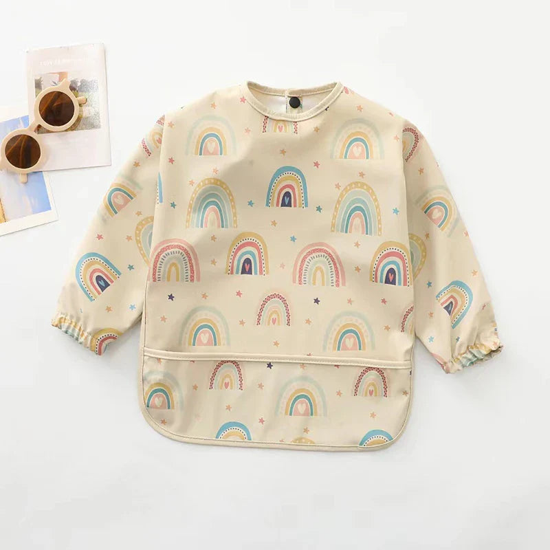 Waterproof Long Sleeve Baby Feeding Bib with Pocket — Toddler Art Smock & Burp Cloth, Unisex (1-3 Years)