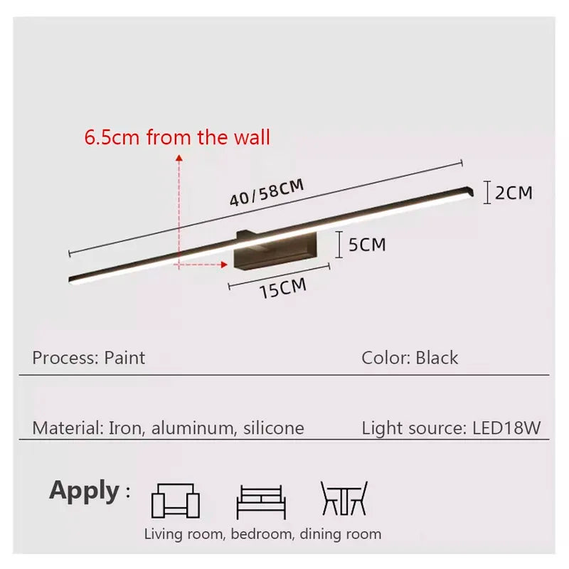 LED Bathroom Mirror Wall Light - Waterproof Modern Flat Touch Vanity Lamp, White/Black