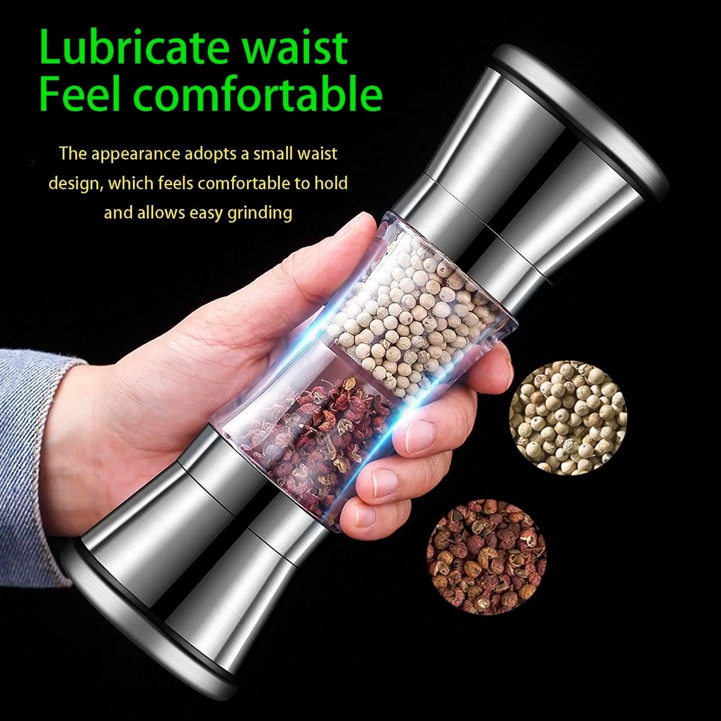 2-in-1 Salt & Pepper Grinder - 304 Stainless Steel Manual Mill with Dual Chambers & Adjustable Coarseness