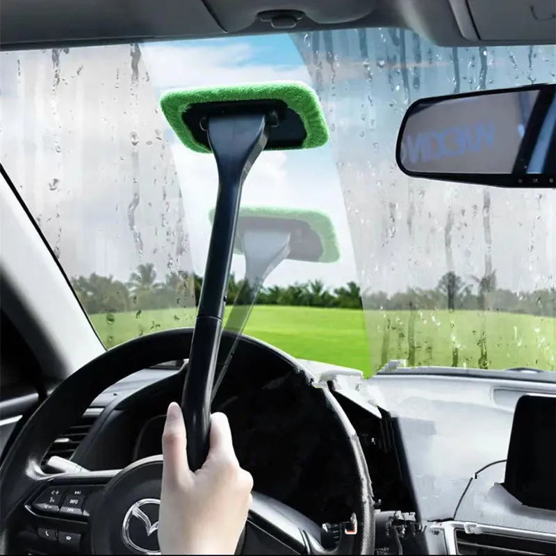 Universal Car Window Cleaning Brush with 3D Cartoon Sticker, Microfiber Windshield Cleaner – 13.4in (35 cm) Handle