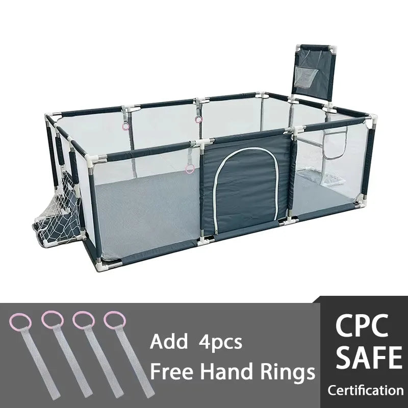 Baby Playpen Indoor Playard with Pull Rings – Ball Pit Compatible Activity Fence & Child Safety Barrier
