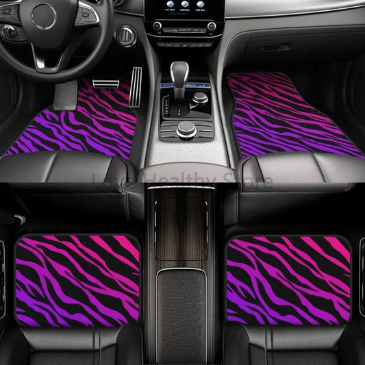 Zebra Stripe Car Floor Mats 4-Piece Non-Slip All-Weather Universal Mats for Sedan SUV