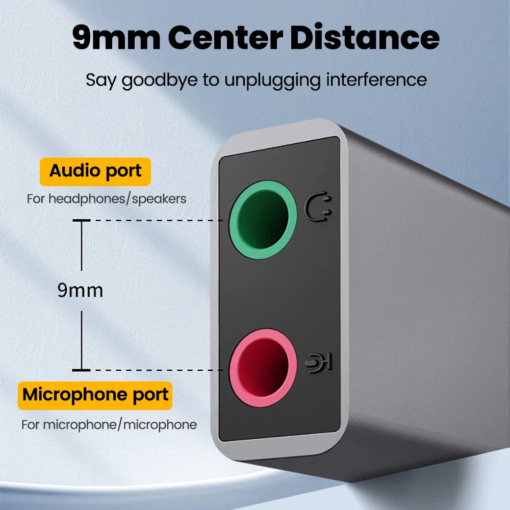 USB to 3.5mm External Sound Card Adapter — Stereo USB Audio to Headphone & Microphone Jack for PC, Laptop, PS4
