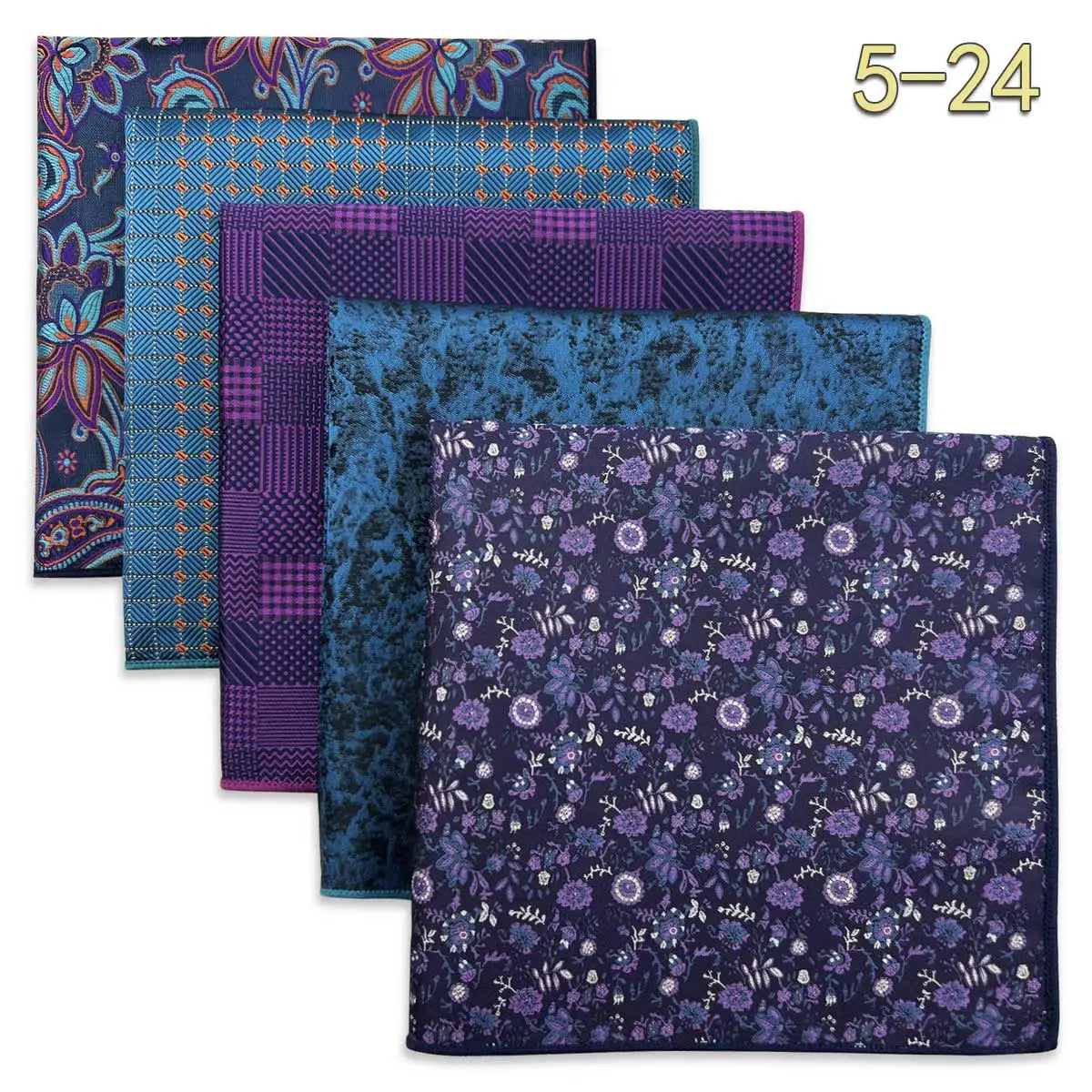 5-Pack Men's Microfiber Pocket Squares 12.6 in (32 cm) - Jacquard Woven Wedding & Formal Handkerchiefs, Assorted Patterns