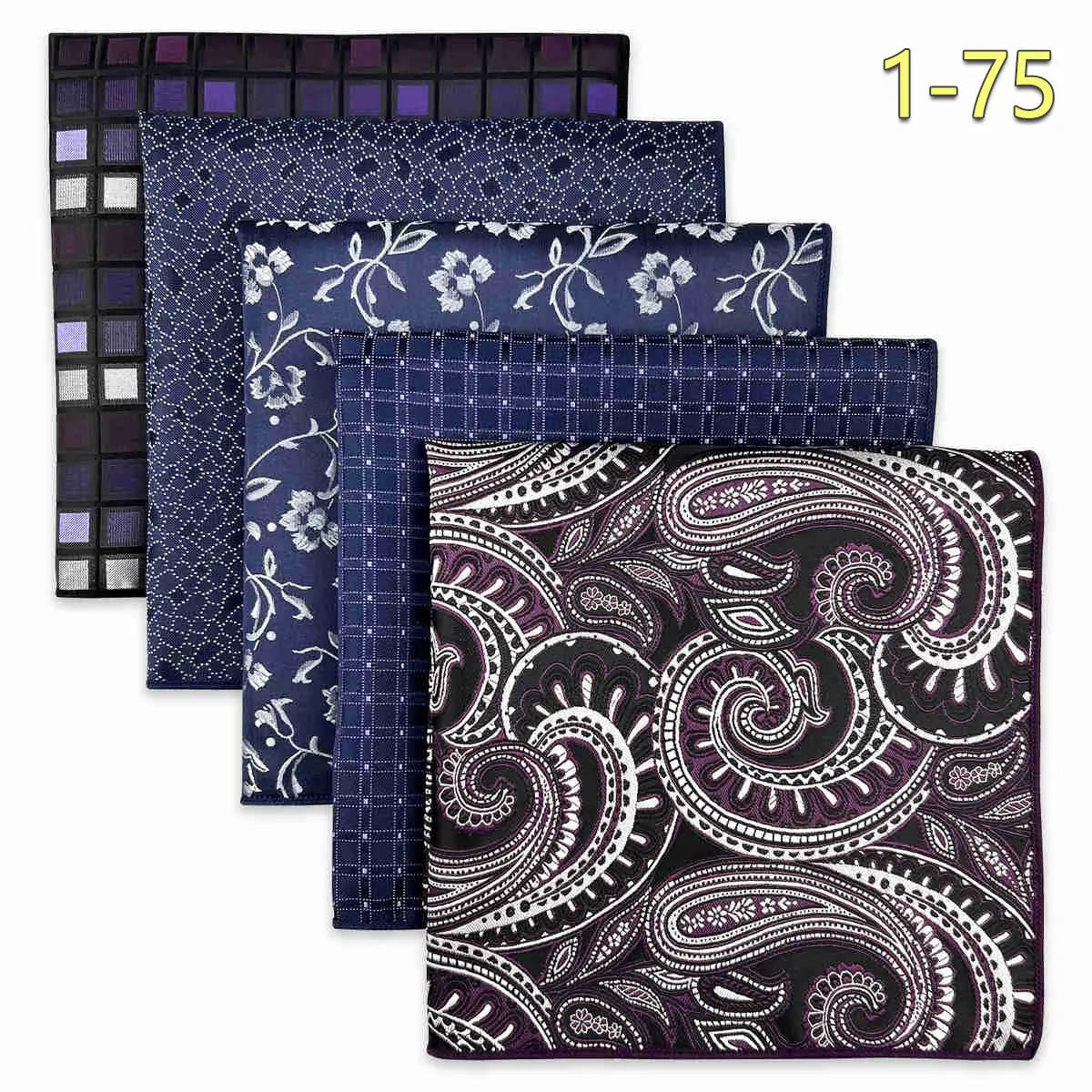 5-Pack Men's Microfiber Pocket Squares 12.6 in (32 cm) - Jacquard Woven Wedding & Formal Handkerchiefs, Assorted Patterns