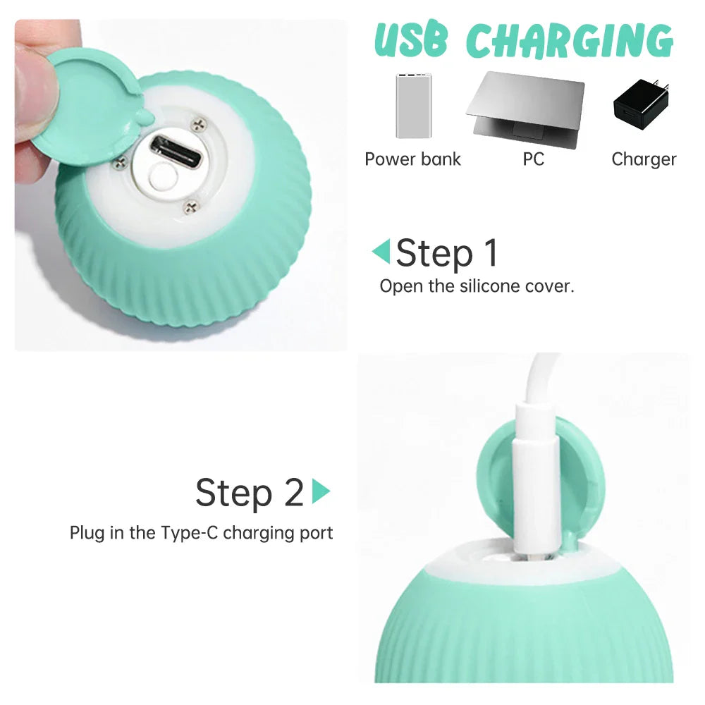 Automatic Rolling Cat Ball Toy – USB Rechargeable Interactive Self-Moving Kitten Toy for Indoor Play