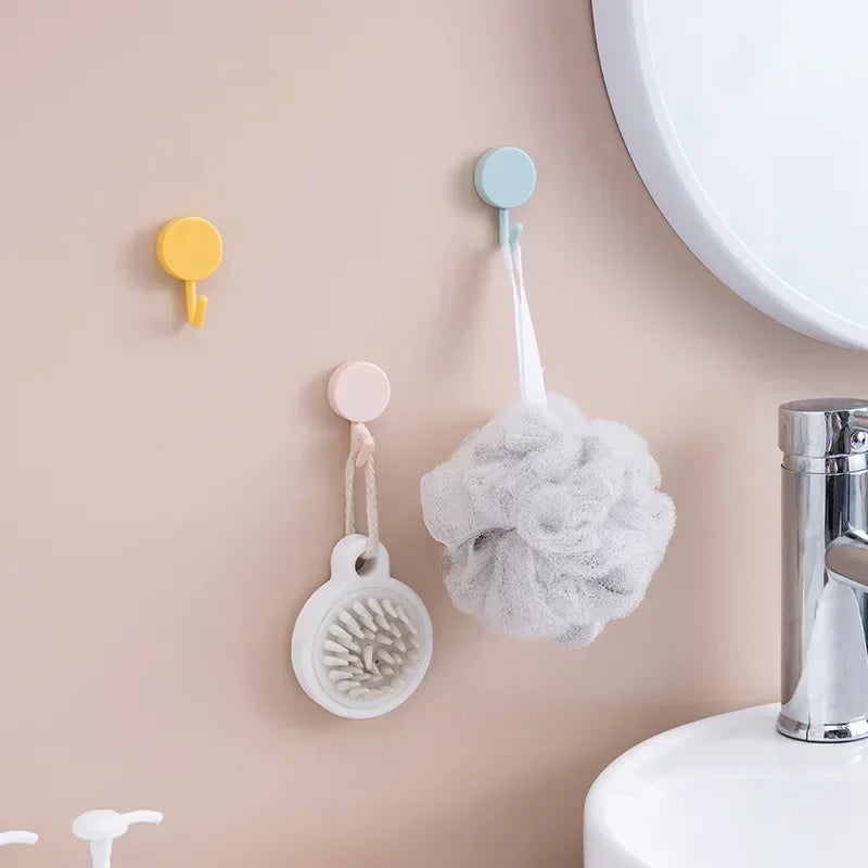 10-Pack Self-Adhesive No-Drill Wall Hooks 2.8 x 5 cm (1.1 x 2.0 in) Strong Plastic Coat Towel Hangers for Bathroom Kitchen Door