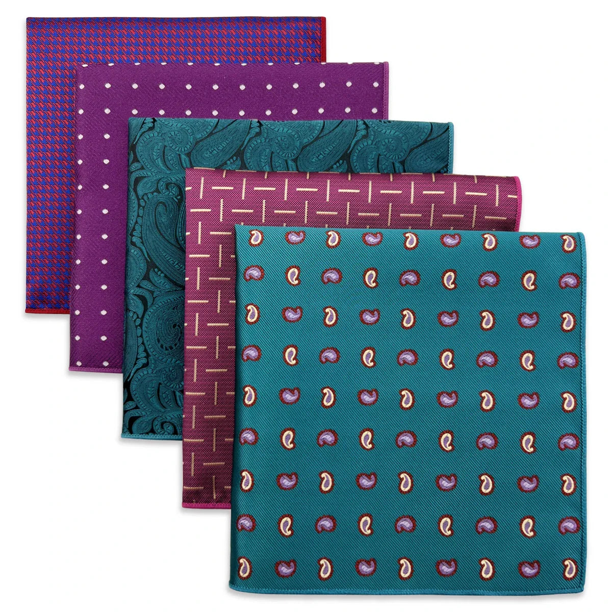 5-Pack Men's Microfiber Pocket Squares 12.6 in (32 cm) - Jacquard Woven Wedding & Formal Handkerchiefs, Assorted Patterns
