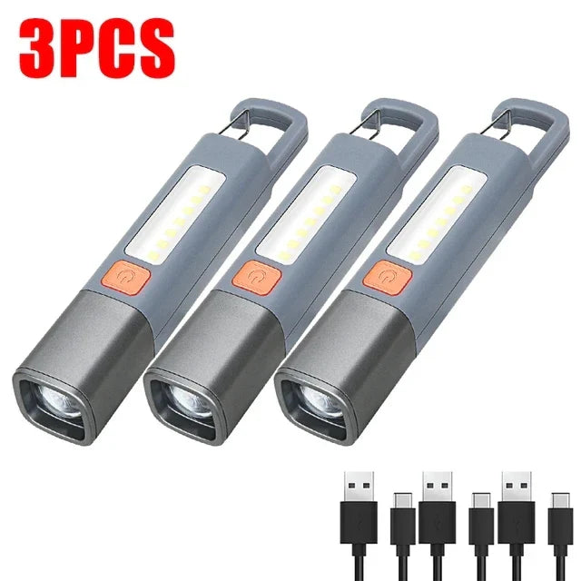 Mini Zoomable LED Flashlight with COB Side Light - Waterproof Portable Torch for Camping, Fishing & Hunting