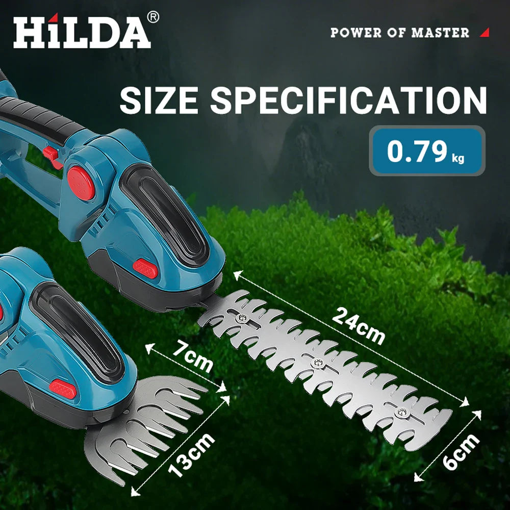 2-in-1 Cordless Electric Hedge Trimmer & Grass Shear — Handheld Pruner Compatible with 18V Batteries