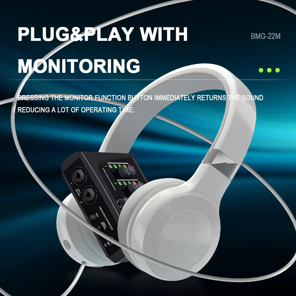 Mini 2-Channel USB Audio Interface with XLR & 48V Phantom Power for Recording, Streaming & Podcasting