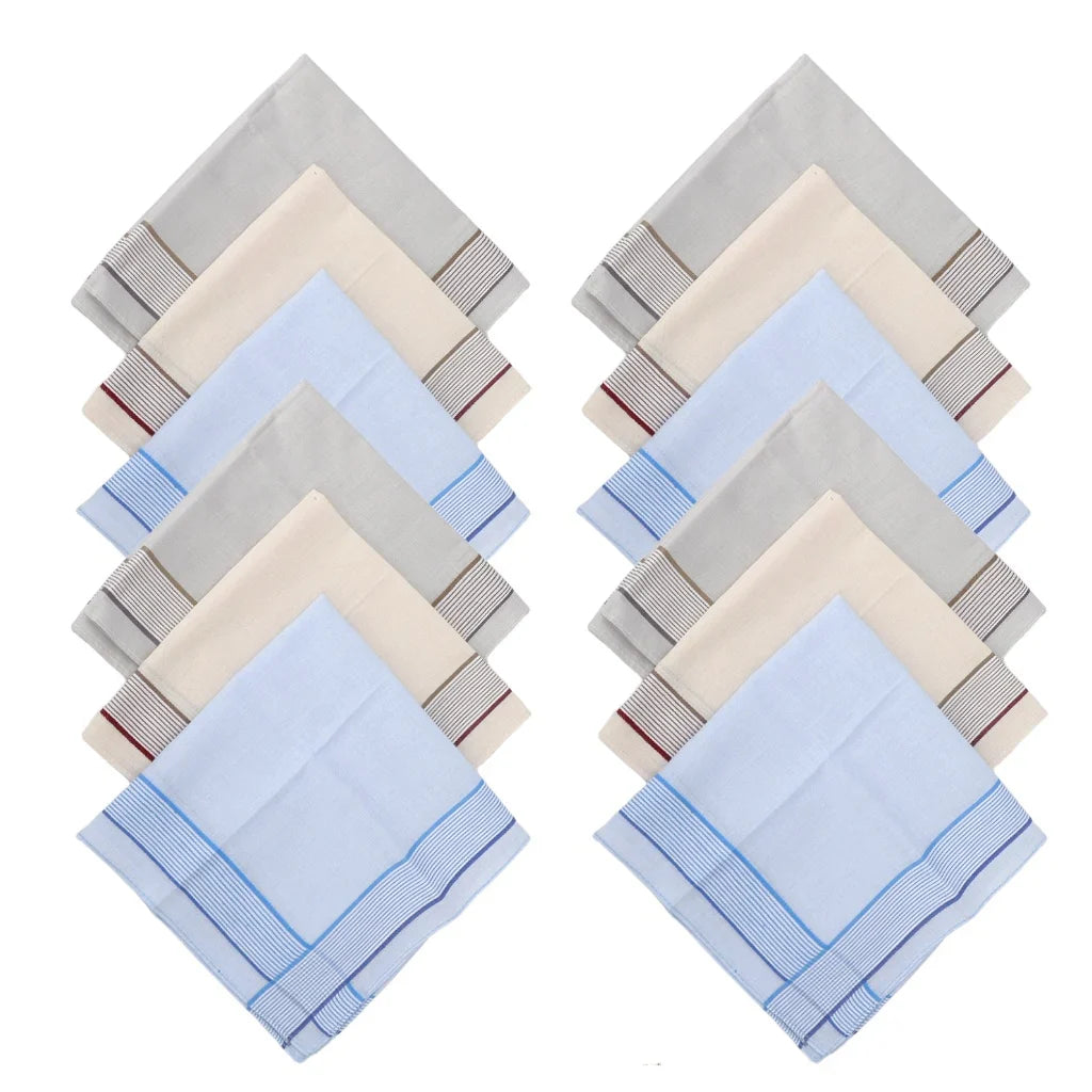 12-Pack Men's Pure Cotton Handkerchiefs Classic Plaid Pocket Squares for Suits & Wedding Favors