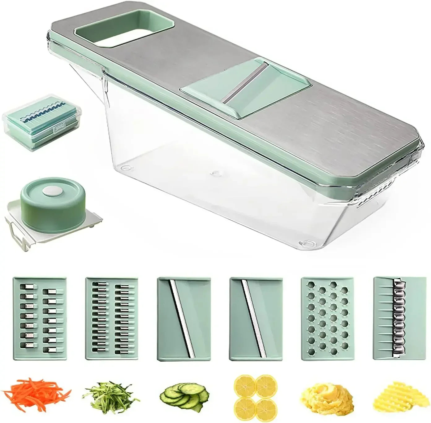 6-in-1 Veggie Slicer Mandoline - Stainless Steel Vegetable Cutter with 6 Blades for Slicing, Julienne & Shredding