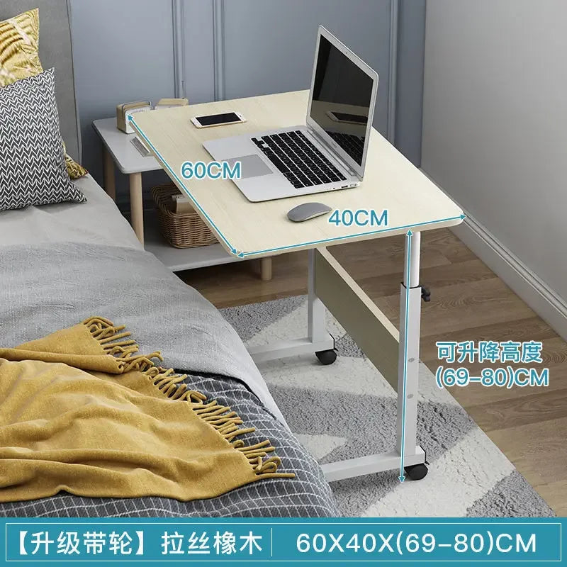 Adjustable Wooden Top Laptop Desk with Metal Frame — Portable Computer Table 60 x 40 cm (23.6 x 15.7 in), Height 69–80 cm (27.2–31.5 in)