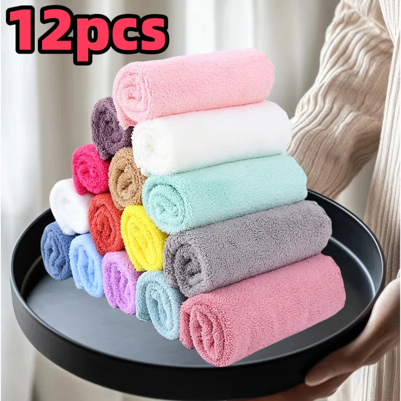 12-Pack Quick-Dry Soft Absorbent Face Towels, Cotton-Poly Handkerchiefs, Lightweight Multi-Use Bath & Daily Cloths