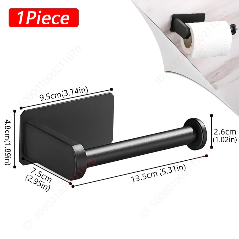 2-Pack No-Drill 304 Stainless Steel Toilet Paper Holder Adhesive Wall-Mount Paper Towel Rack for Bathroom & Kitchen