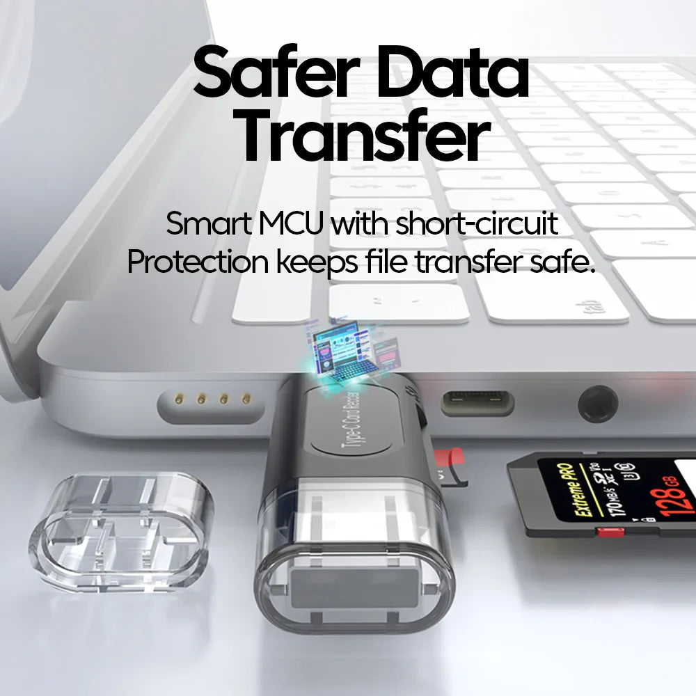 4-in-1 USB Type-C Card Reader - SD/TF (microSD) & Memory Stick, USB 2.0 External Adapter (Black)