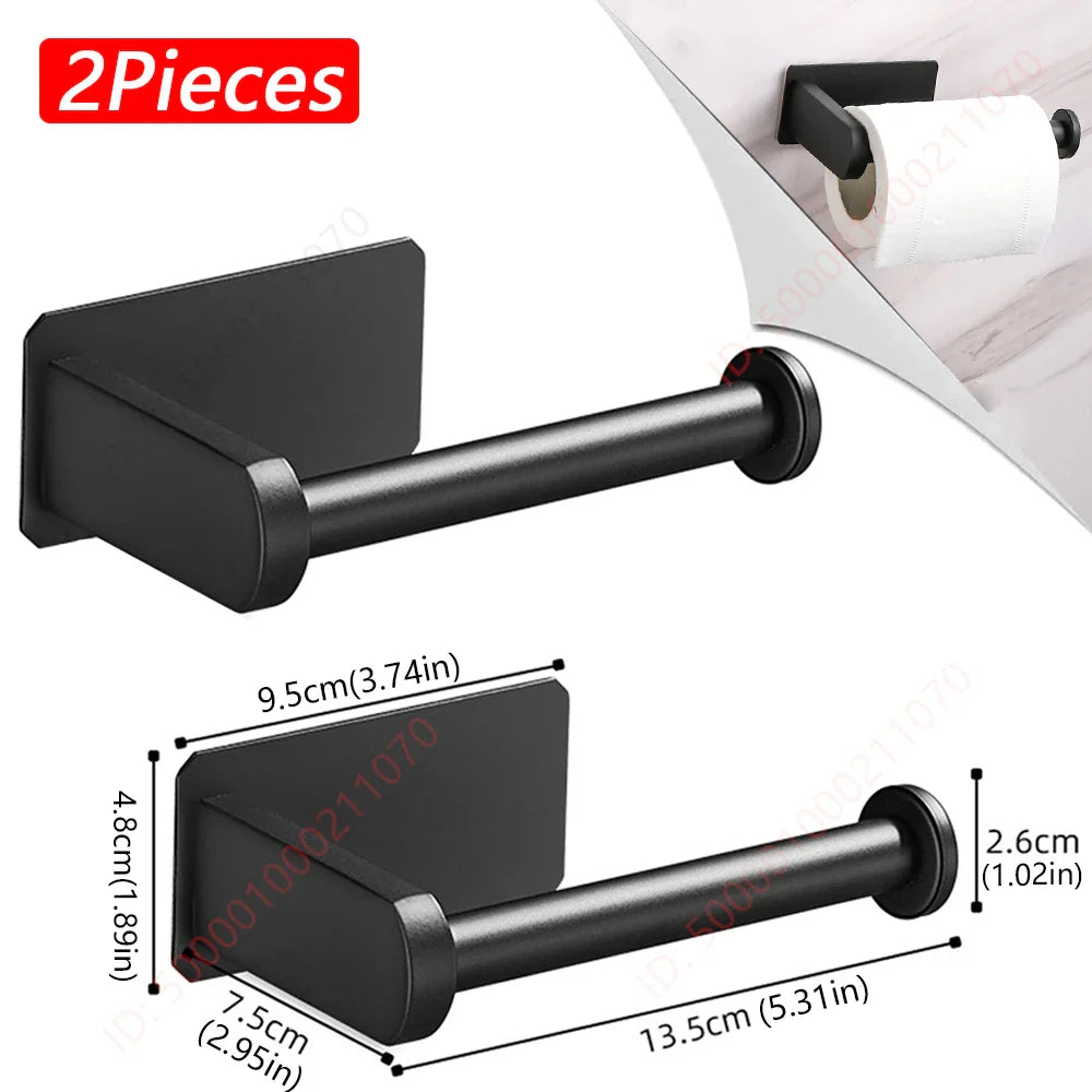 2-Pack No-Drill 304 Stainless Steel Toilet Paper Holder Adhesive Wall-Mount Paper Towel Rack for Bathroom & Kitchen
