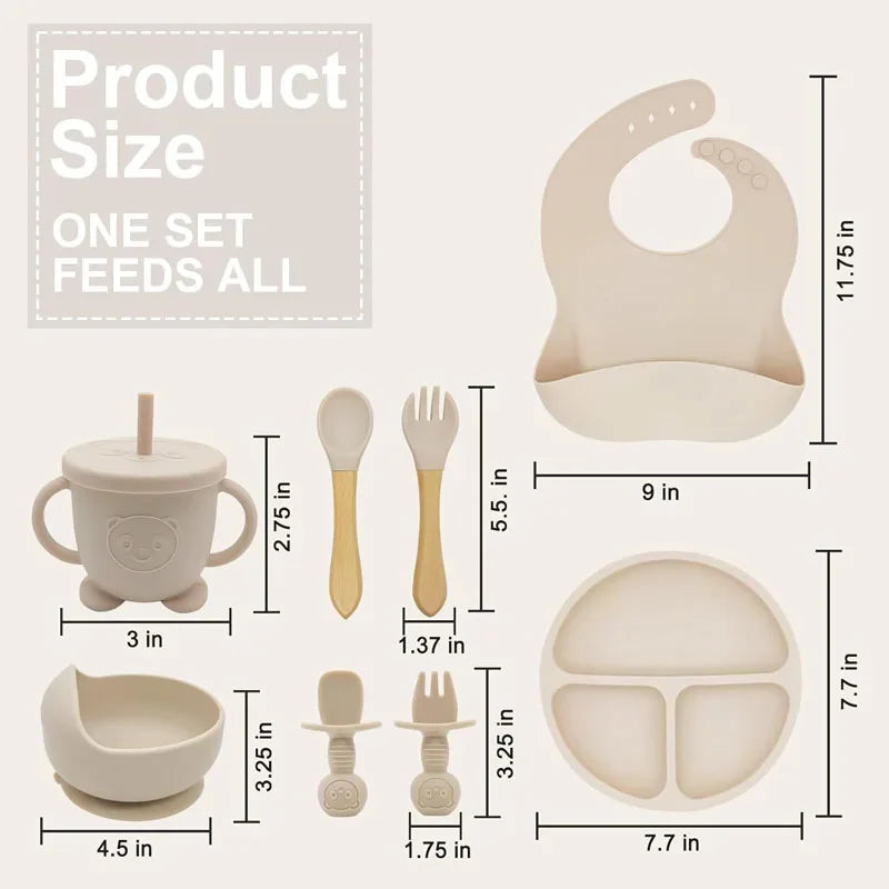 Personalized 8-Piece Baby Feeding Set Silicone Suction Plate Bowl Straw Cup Utensils Custom Name Baby Gift