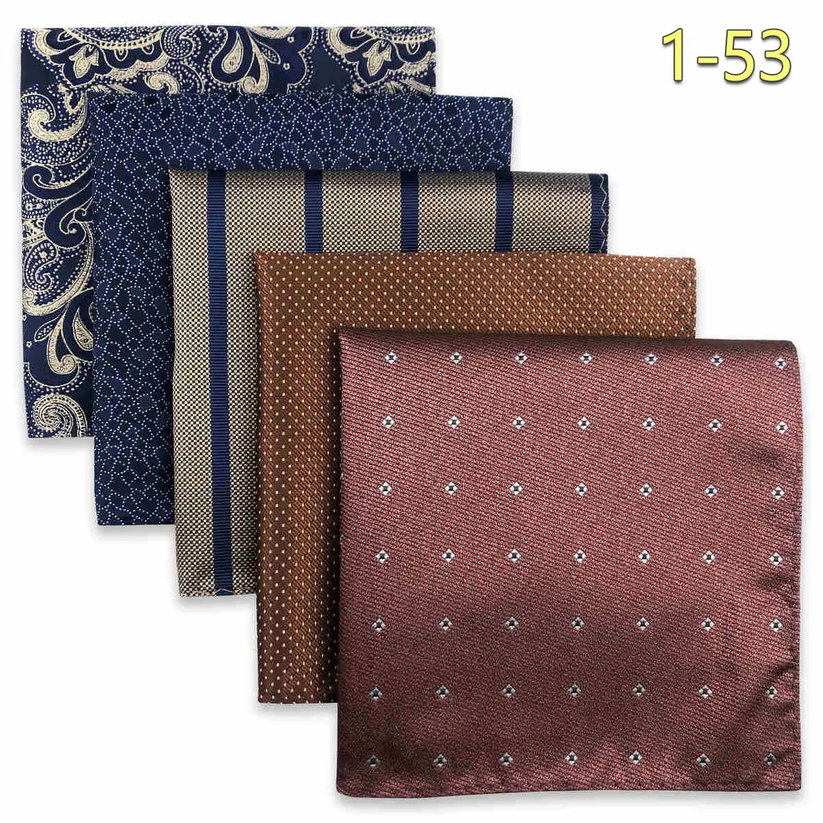 5-Pack Men's Microfiber Pocket Squares 12.6 in (32 cm) - Jacquard Woven Wedding & Formal Handkerchiefs, Assorted Patterns