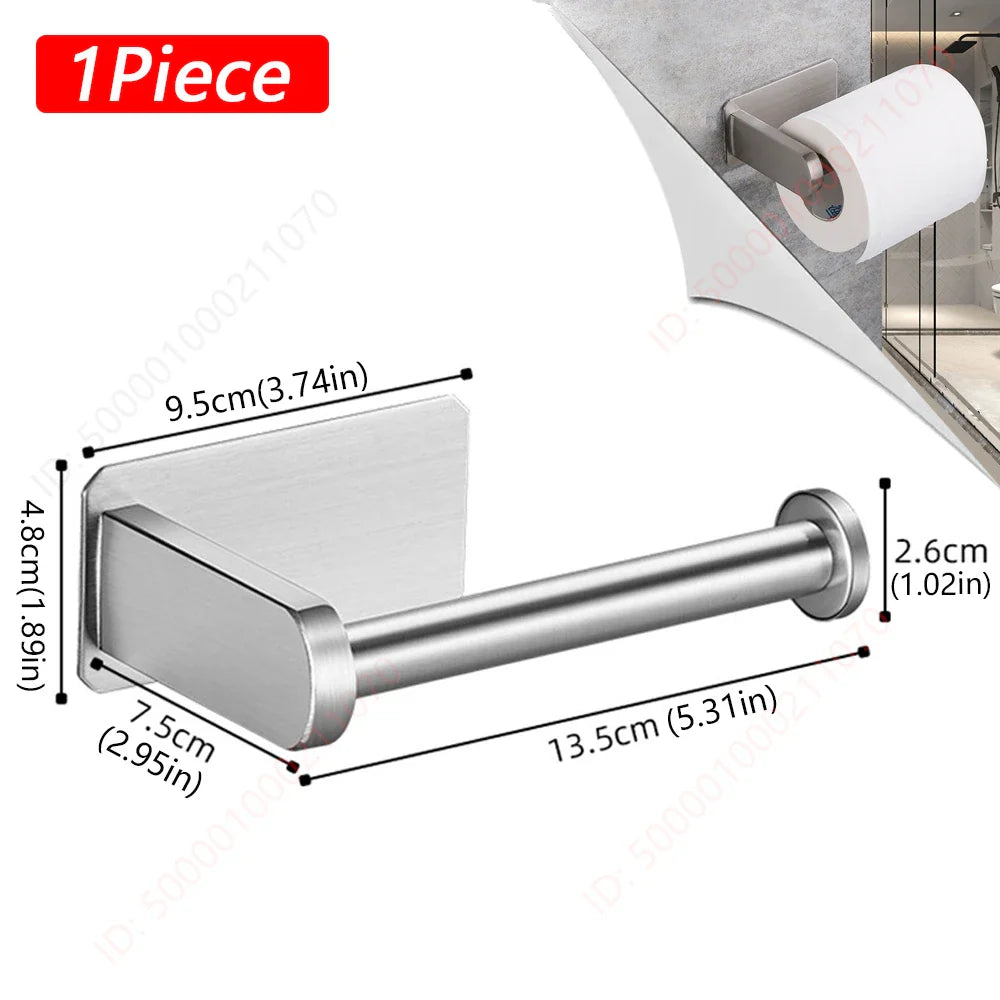 2-Pack No-Drill 304 Stainless Steel Toilet Paper Holder Adhesive Wall-Mount Paper Towel Rack for Bathroom & Kitchen