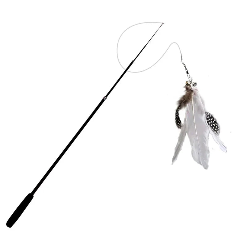 Telescopic Cat Wand Toy 1.8m (5.9 ft) Feather Teaser, Durable Scratch-Resistant Fishing Rod for Cats
