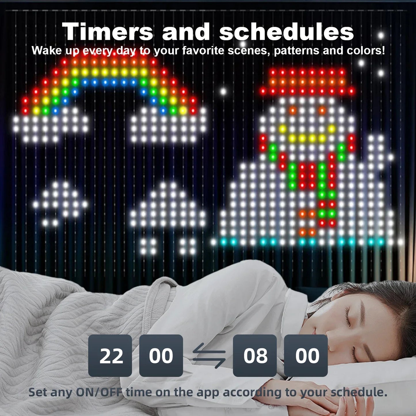 400 LED Smart Curtain Fairy Lights - App & Remote, Music Sync RGB, IP65 Waterproof, 1×1–3×3 m (3.3–9.8 ft)