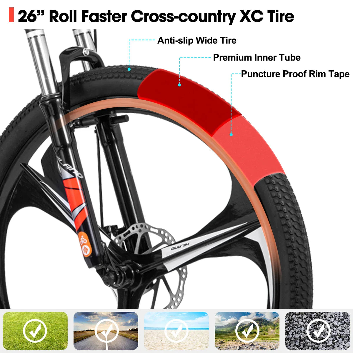 Mountain Bike, 21-Speed Drivetrain, Aluminum Frame, 26-Inch (66 cm) Wheels, Disc Brakes — Unisex MTB