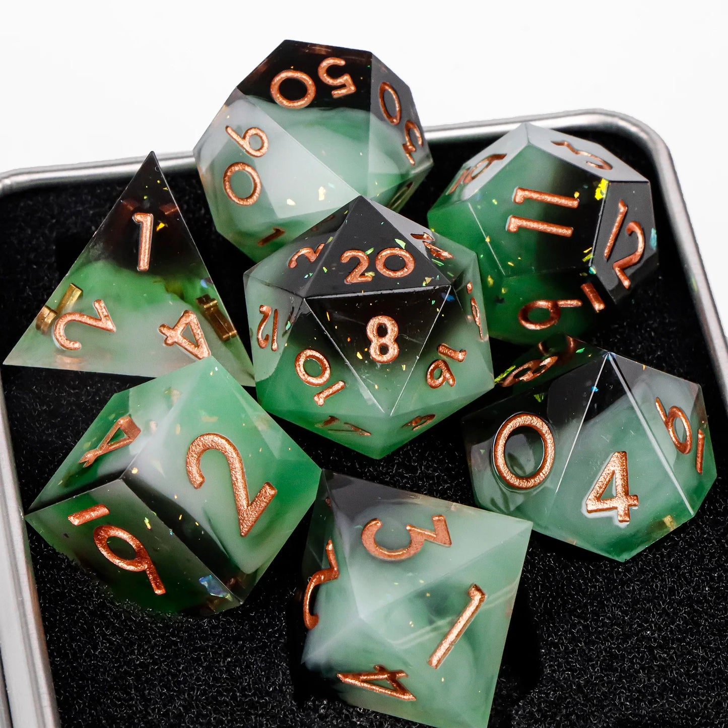 7-Piece Resin Sharp-Edge Polyhedral Dice Set for D&D & RPGs - D20 D12 D10 D8 D6 D4