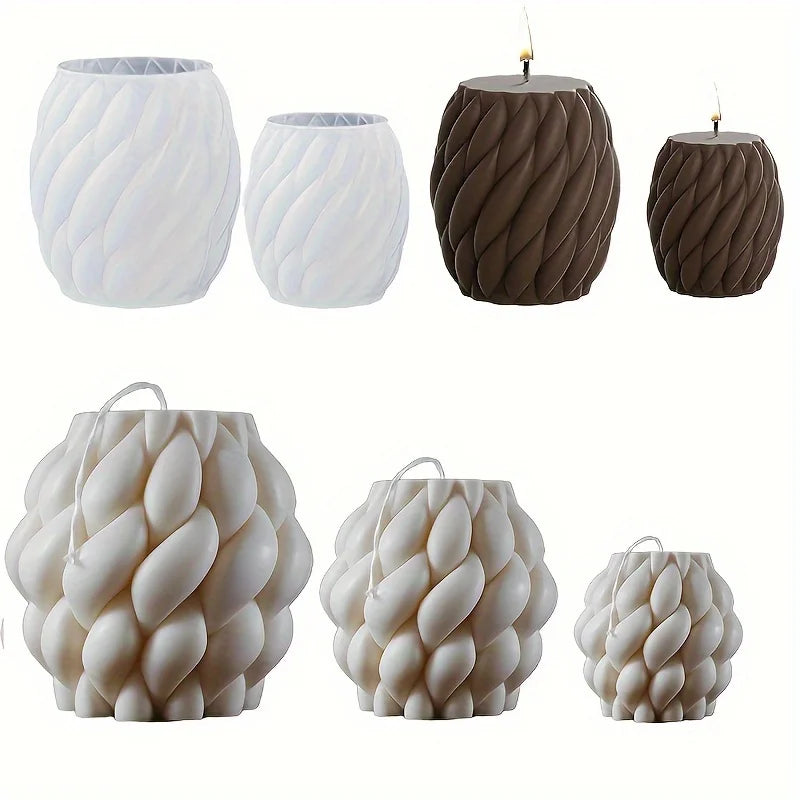 1-Pack Geometric Wave Twisted Silicone Candle Mold — Abstract Striped Column Candle Making Mold
