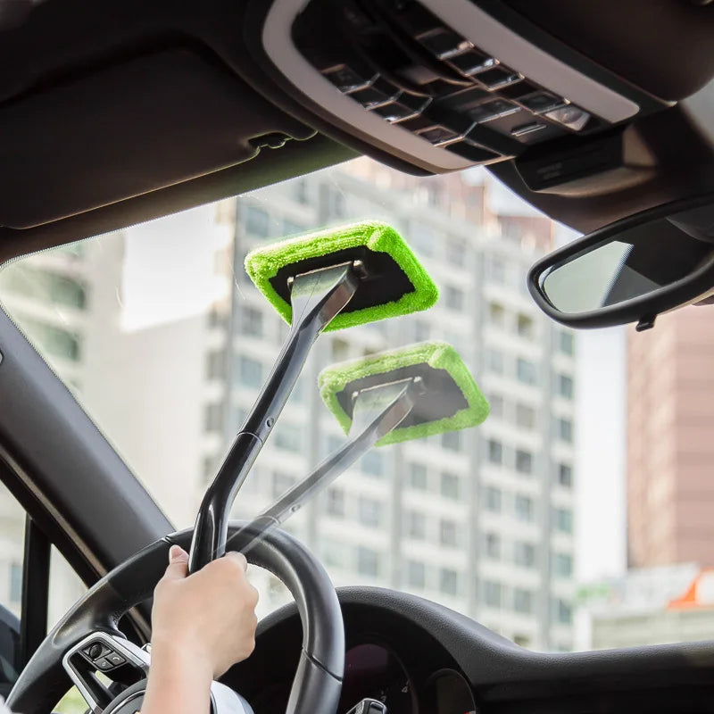 Universal Car Window Cleaning Brush with 3D Cartoon Sticker, Microfiber Windshield Cleaner – 13.4in (35 cm) Handle