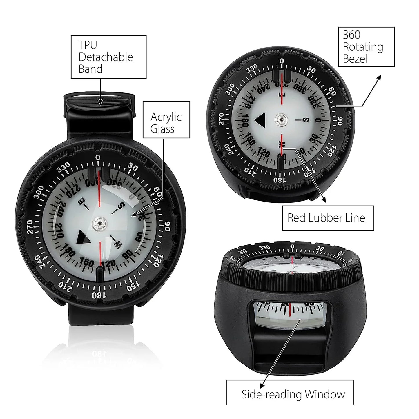 Digital Underwater Diving Compass Wristwatch 50m Waterproof Luminous Scuba Navigator