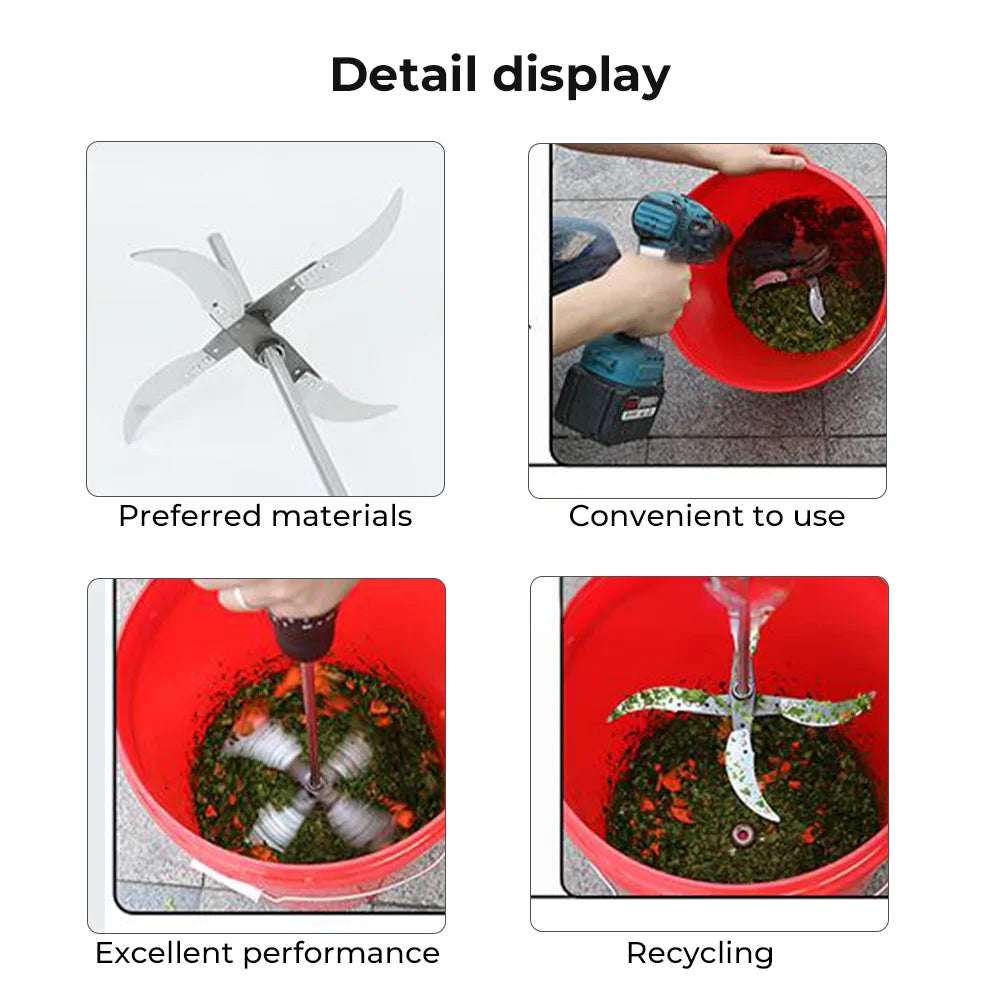 4 & 6-Blade Drill-Mounted Fruit & Vegetable Crusher Attachment for Grass and Poultry Feed