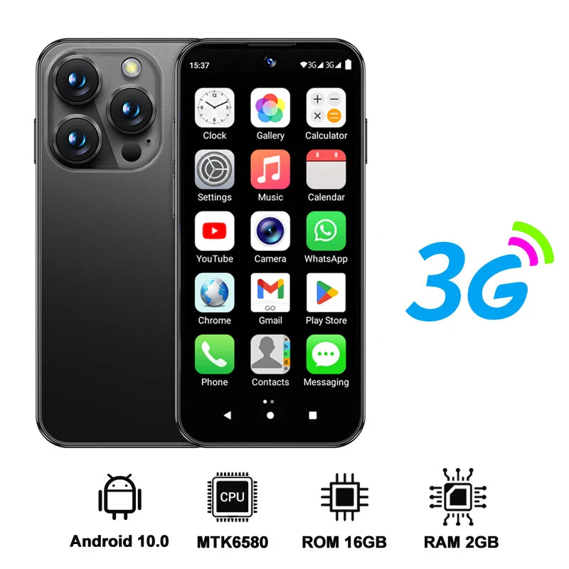 Mini Android Smartphone 3.88 in (9.86 cm) HD Display, 4G LTE Unlocked, 4GB/128GB or 2GB/16GB, 2000mAh Battery
